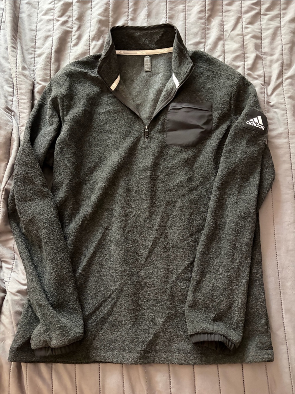adidas Men’s Dark Charcoal Gray Quarter-Zip Fleece Pullover